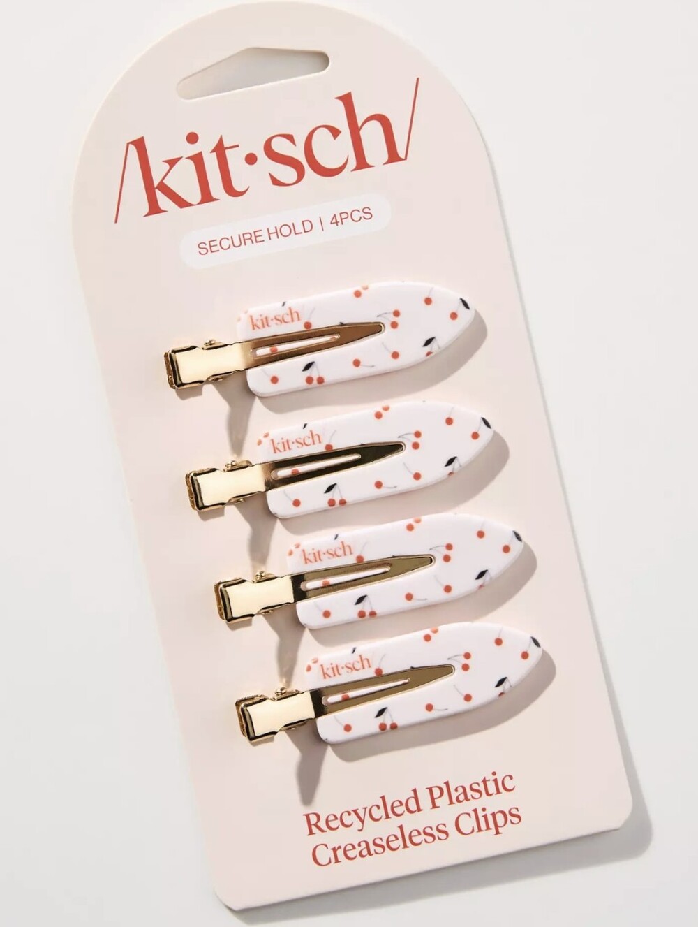 New Kitsch Pink Cherry Print Creaseless Hair Clips - 4 Pack